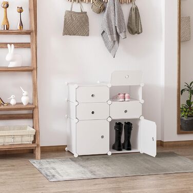 HOMCOM Shoe Cabinet, Shelf with Storage Boxes, Wardrobe, Plastic, Steel, White, 75 x 37 x 73 cm