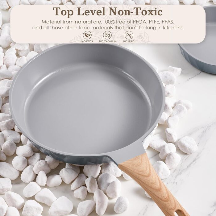 RIOVARM Ceramic Non-Stick Induction Cookware Set with Lids - 20cm, 24cm, 28cm Fry Pans | PFOA, PFOS, PTFE Free