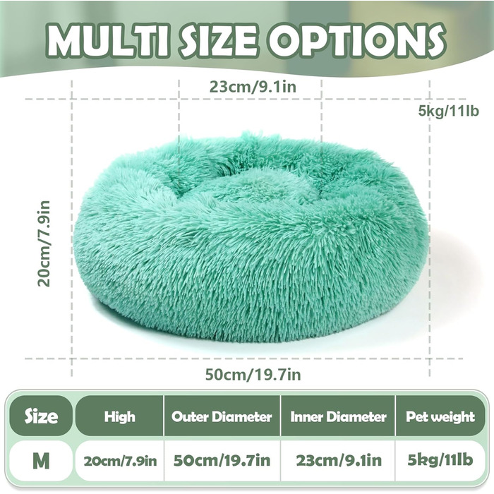 М'яке кругле ліжко для собак та котів, 50 см, рожеве/темно-зелене, 50x50x20 см, миється, не слизьке