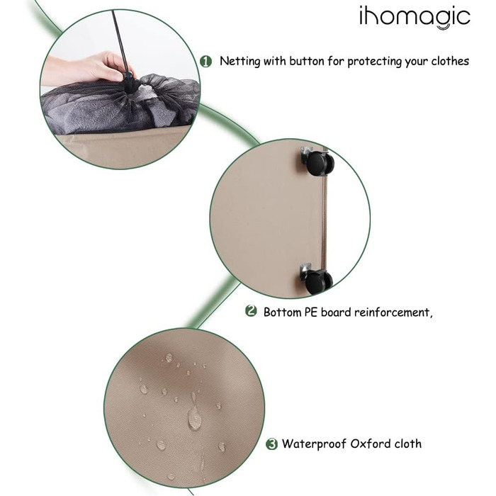 IHOMAGIC 40 л Тонкий кошик для зберігання з ручками, складаний тканинний кошик для білизни на колесах, вузький переносний кошик для брудної білизни, іграшок, рушників, пледів (хакі)