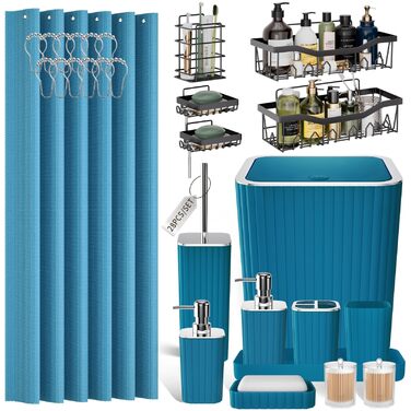 Набір аксесуарів для ванної кімнати – 10 предметів, зелений колір, WC-щітка, смітник, душова завіса, органайзер для душу