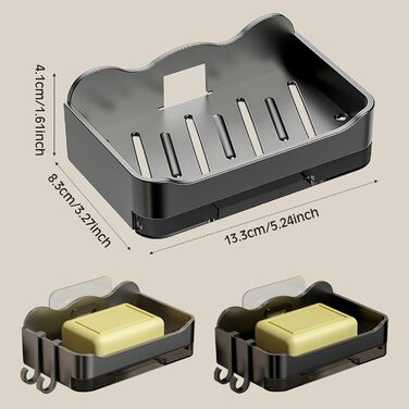 Набір з 2 тримачів для мила без свердління, мильниця з піддоном, настінна мильниця для душу, самоклеючі тримачі для мила, чорна/сіра мильниця для душу