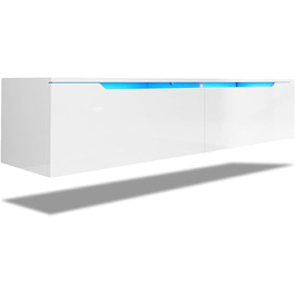 Підвісна ТВ тумба SONNI 180x35x30 см, білий глянець, з LED-підсвіткою 12 кольорів, без ручок, сучасний телевізійний стіл