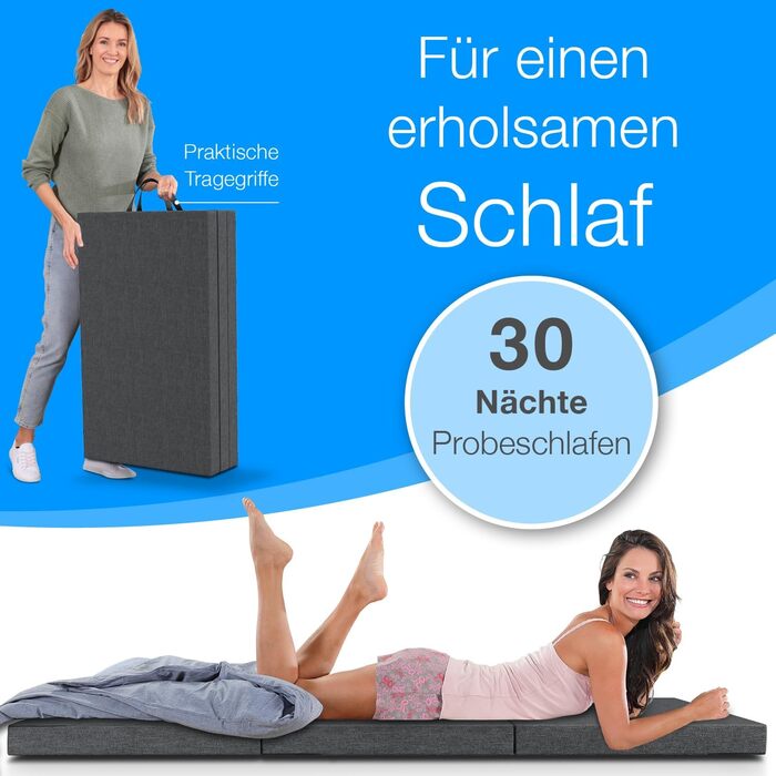 Складний матрац ELONEO maxVitalis 140x200 см з чохлом, 8 см, ортопедичний, для гостей, подорожей, складаний гостьовий матрац, знімний і праний чохол