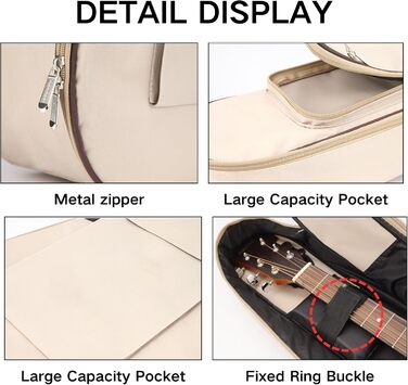 Водонепроникний кейс для гітари SUQ Oxford, 40/41 дюймів, з принтом музичних нот, нейлон, Gigbag, для електро-, акустичної та концертної гітари, ударостійкий, 8 мм підкладка, водонепроникний (бежевий)