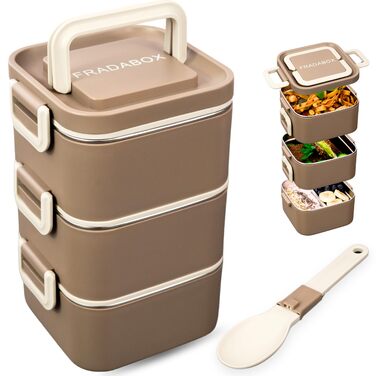 Бенто-бокс 'Remy' 2100мл, 3 секції з відділеннями та столовим прибором, преміум-якість, нержавіюча сталь, BPA-free, велика ланчбокс для дорослих, для Meal Prep, миється в посудомийній машині та підходить для мікрохвильової печі