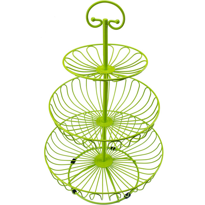 Металевий кошик для фруктів та овочів з ручкою - 3 яруси, великий, з нержавіючої сталі, з циркуляцією повітря (45см, Ø30-24-16.5см), білий