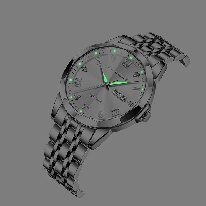 Годинник чоловічий PINDOWS Luxus: кварцовий, аналоговий, з датою, великий циферблат, водонепроникний, стильний, бізнес-годинник. Елегантний двоколірний годинник з нержавіючої сталі з підсвічуванням та календарем. Модель De650n5, срібний колір.