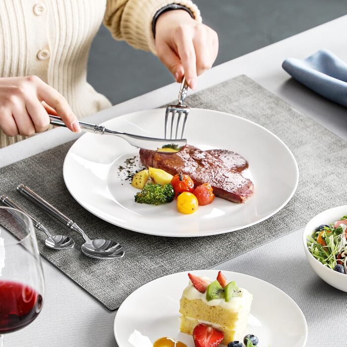 MALACASA Набір посуду 12 предметів для 4 осіб з кісткового фарфору, серія JERA Weiß, кремово-білий, міцний, для миття в посудомийній машині та для мікрохвильовки