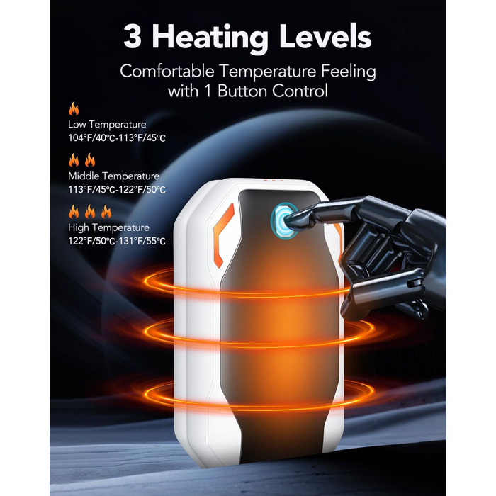 Електричні грілки для рук PHEJIE, 2 шт. - 3 режими нагріву, портативні, для активного відпочинку, кемпінгу, гольфу, подарунок для жінок та чоловіків (чорний/білий)