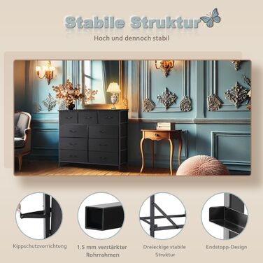 DUMOS Dresser with Drawers - Dressers & Sideboards for Bedroom Suitable, Dresser with 9 Drawers, Fabric Dresser with Sturdy Steel Frame, Ideal for Bedroom, Living Room (Black)