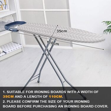 Чохол для гладильної дошки 110 x 35 см, бавовна, з гумкою, для прасування, підходить для парогенераторів та прасок (сірий)