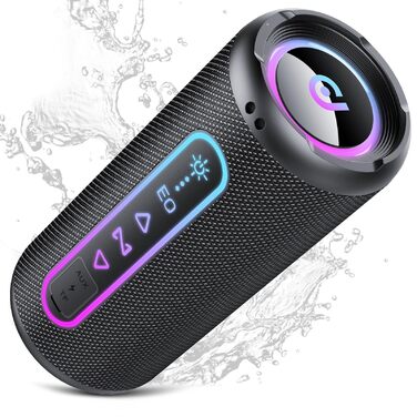 Bluetooth колонка з підсвіткою 25W, Bluetooth 5.4, Dual Bass, 24 год, IPX7 водонепроникна, портативна колонка для вечірок, подорожей, AUX/TF, Чорна