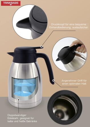 TRINKBASIS Insulated Carafe 1.5 L – Double-Walled Stainless Steel Thermos for up to 10 Cups of Coffee or Tea - Coffee Pot, Teapot