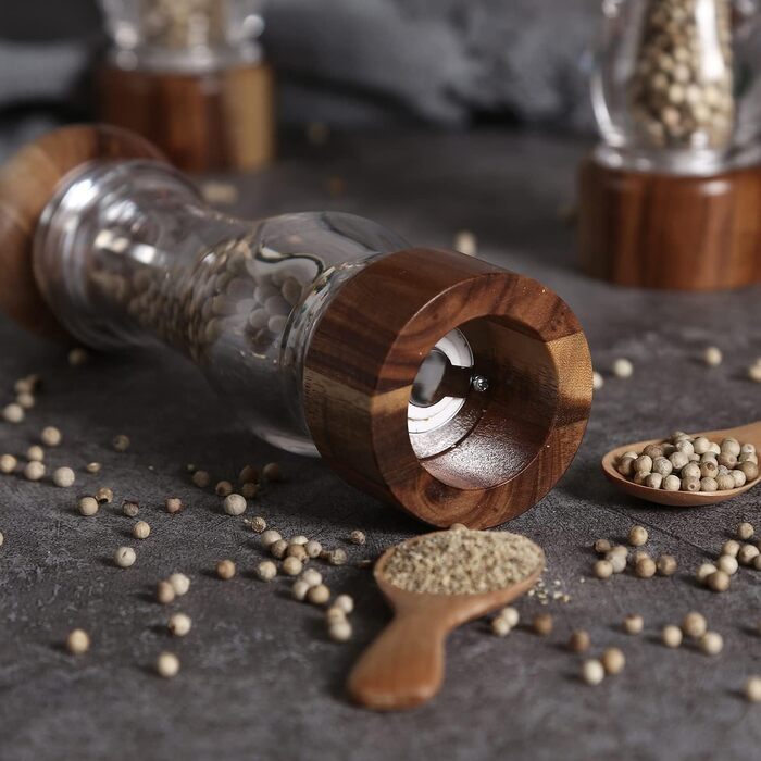 Набір дерев'яних мельниць для солі та перцю KKC з регульованим керамічним механізмом, 20 см, для дому та ресторану