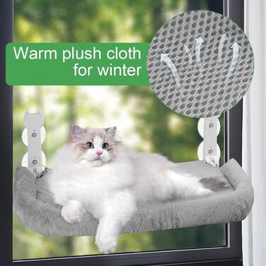 Кішка ліжко на вікно, 60x30 см - гамак для котів з міцними присосками, для великих котів до 25 кг