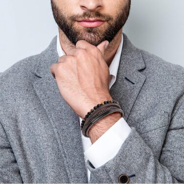 Чоловічий шкіряний браслет: стильний аксесуар для чоловіків. Браслет на руку з натуральної шкіри, 19-23 см, коричневий/чорний. Ідеальний подарунок на День батька.