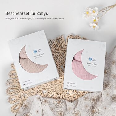 Комплект постільної білизни Lulumoon для дитячого ліжечка 100x135: простирадло 100x135 + наволочка 40x60 см з бавовни Oeko-TEX Standard – легкий та комфортний комплект для малюків (кремовий, з принтом гусячі пір'їнка, 100x135 см + 40x60 см)