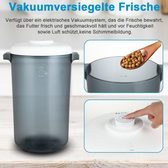 Контейнер для корму EFIL Vakuum – вакуумний контейнер для кормів для собак, котів та птахів, BPA-free, 24 л