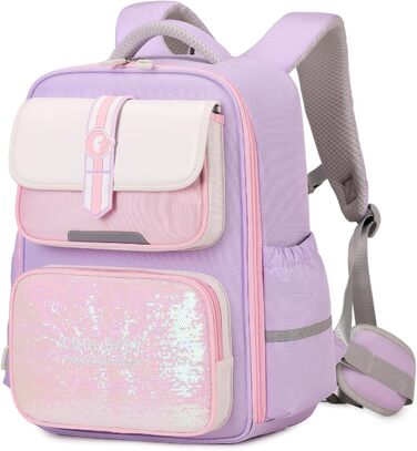 Дитячий рюкзак для школи (1-4 клас) з нагрудним ременем, для дітей 6-10 років, з відбиваючими елементами, фіолетовий