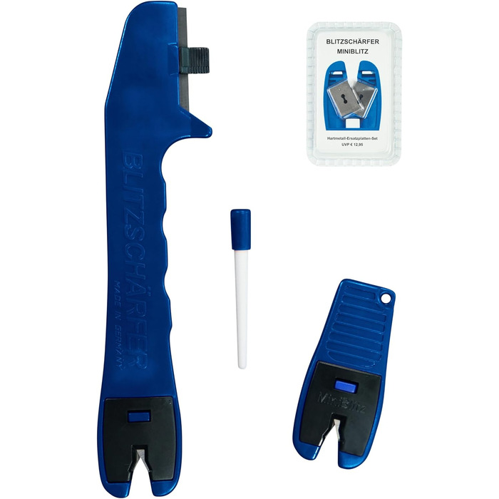 BLITZSCHÄRFER Knife Sharpener Blitzschärfer Portable Manual Knife Sharpener Mini Blitz Ceramic Sharpener and Replacement Carbide Plates Set of 4