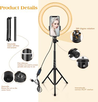 Ring Light AIXPI 10 з регулюванням яскравості, штативом та тримачем для телефону – для YouTube, фото та відео