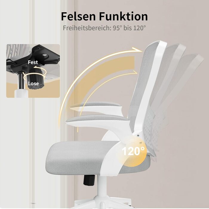 Офісний стіл Naspiro Ergonomischer Bürostuhl з регульованими підлокітниками, підтримкою попереку та дихаючою сіткою, сірий (без підголівника)