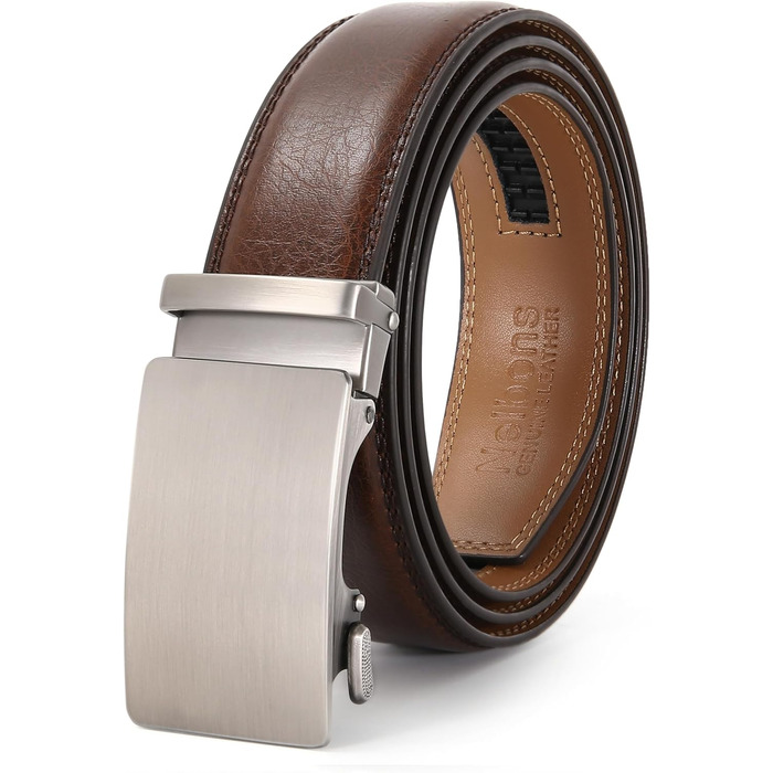 Чоловічий шкіряний ремінь на пряжці, автоматична застібка, 35 мм, регульований, 130 см, для костюма та ділового одягу (колір коричневий)