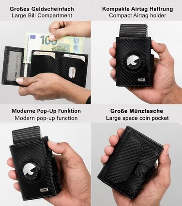 Чоловічий гаманець Marc Peter Chicago зі шкіри з карбоном, Slim, Airtag, відділення для монет, RFID-захист