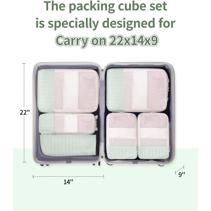 Органайзер для валізи Narwey (6 шт.) - Набір кубів для пакування, компресійні мішки, аксесуари для подорожей (комбінований, зелений)