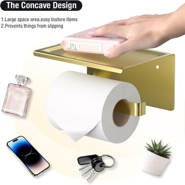 Тримач туалетного паперу HITSLAM без свердління, нержавіюча сталь з полицею, самоклеючий, для ванної кімнати, щіткова мідь