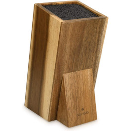 Navaris Acacia Wood Knife Block with Brush Insert - Unfitted Knife Block made of Wood - Universal for Kitchen Knives, Chef's Knives, Cooking Utensils - Brown