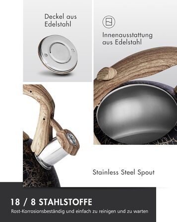 Електричний чайник Poliviar Moderne Induktion, 2.7L, нержавіюча сталь, чорне золото