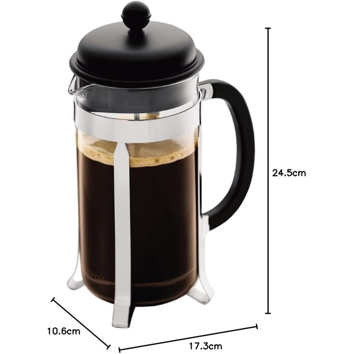 Bodum 1918-01 CAFFETTIERA Coffee Maker (French Press System, Permanent Stainless Steel Filter, 1.0 liters) black 1.0 L Black