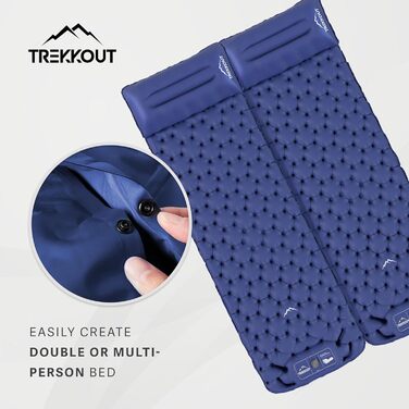 TREKKOUT Ultraleichte Isomatte з подушкою: компактна надувна кемпінгова матрац з інтегрованим насосом | Легка, водонепроникна матрац для кемпінгу, походів, подорожей та рюкзаків