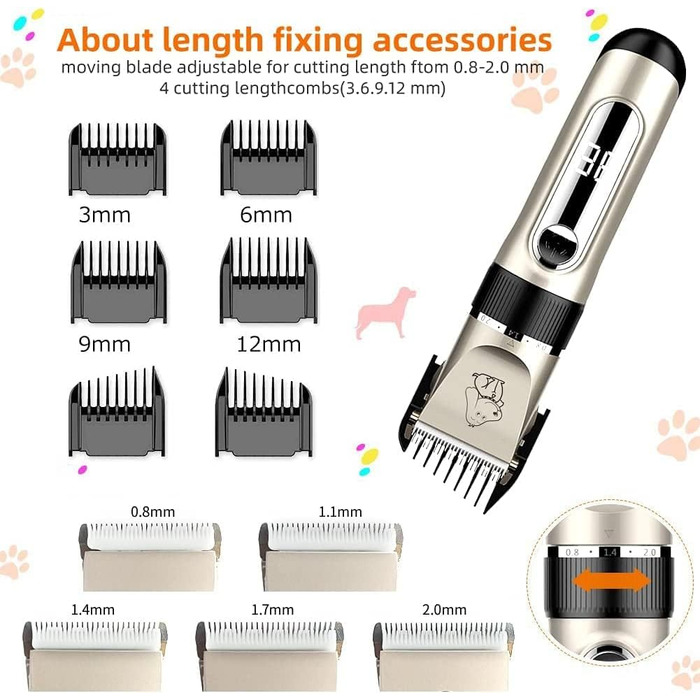 Професійна машинка для стрижки собак IPX7, водонепроникна, з LCD-дисплеєм, золота