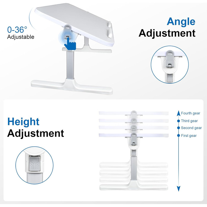 Стіл для ноутбука в ліжко, регульована висота, складаний, 52 x 30 см (сірий)