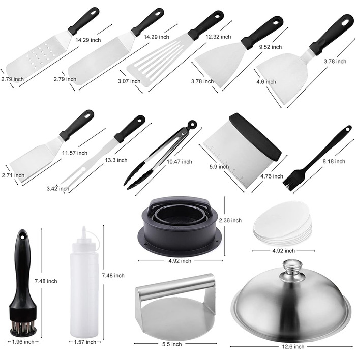 Набір гриль-аксесуарів Kwaiyole: набір інструментів для гриля з нержавіючої сталі, важкий гриль-шпатель, аксесуари для кемпінгу, BBQ, Smoker, Plancha, газового гриля. Ідеальний подарунок для чоловіків та жінок.