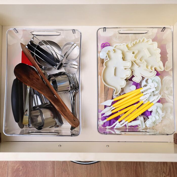 Kurtzy 2-Pack Refrigerator Organizer for Kitchen & Cabinets - Overall Length 26 cm - Clear Plastic Kitchen Organizer - Refrigerator Boxes for Bathroom, Pantry, Freezer, Kitchen Cabinet Organizer