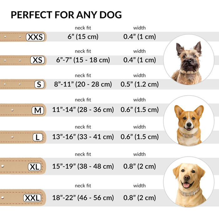 Шкіряний нашийник для собак CollarDirect, круглий, м'який з підкладкою, ручної роботи, справжня шкіра, для цуценят та дорослих собак, малих та великих порід, рожевий, червоний, фіолетовий, синій (бежевий, 15-18 см)