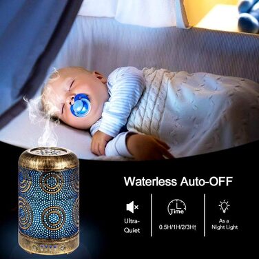 SALKING Аромадифузор, 100 мл, Металевий, для дому та офісу, з підсвіткою, 7 кольорів, для ефірних олій, зволожувач повітря, золотий