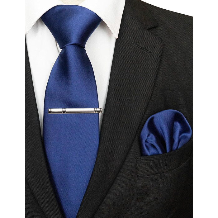 Чоловічий краватка-набір JEMYGINS: атласна краватка, нагрудна хустка та зажим (темно-синій)