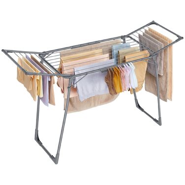 SONGMICS Сушарка для білизни на підставці, сіра, 52.5 x 173 x 96.5 см, з тримачем для шкарпеток, для одягу, рушників, металева