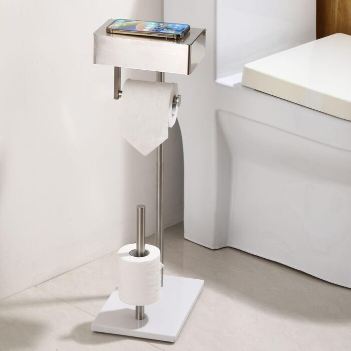 Day Moon™ Standing Toilet Paper Holder, Wet Tissue Box - Toilet Paper Holder with Wet Wipe Box, Toilet Paper Holder with Shelf - Stainless Steel Toilet Paper Holder Brushed Nickel Free Standing