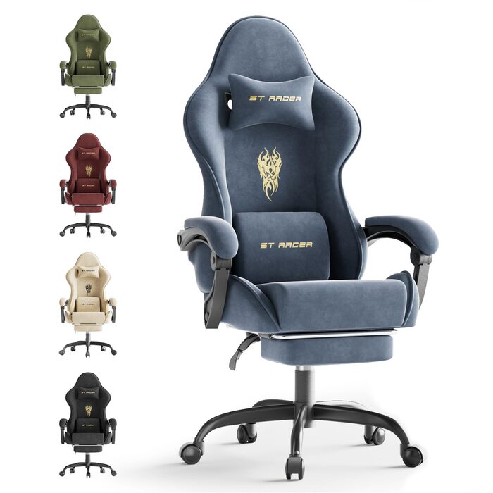 Геймерське крісло Ferghana Ergonomisch LW210: Сіре, з підголівником, підтримкою спини, підлокітниками та підставкою для ніг