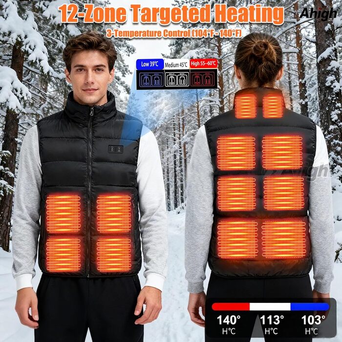 Тепла жилетка з підігрівом для чоловіків та жінок з Powerbank, 12 зон нагріву, 3 температурні режими, 20000mAh, 3XL