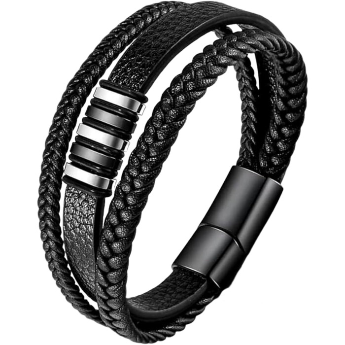 Чоловічий браслет з натуральної шкіри, плетіння ручної роботи. Чоловічі браслети зі сталевою застібкою, браслет з шкіри корів'ячої, широкий браслет з магнітною застібкою.