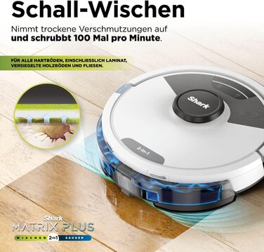 Робот-пилосос Shark Matrix Plus 2-в-1 з функцією миття та станцією самоочищення, самостійно очищається, для шерсті тварин, килима та твердих підлог, 14,5 см (стандартний, білий)