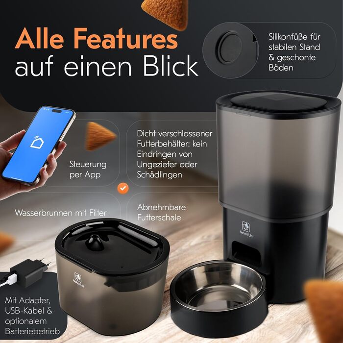 Автоматичний годівниця та фонтанчик для котів 2в1 з Wi-Fi, 3L, без залежності від сонця