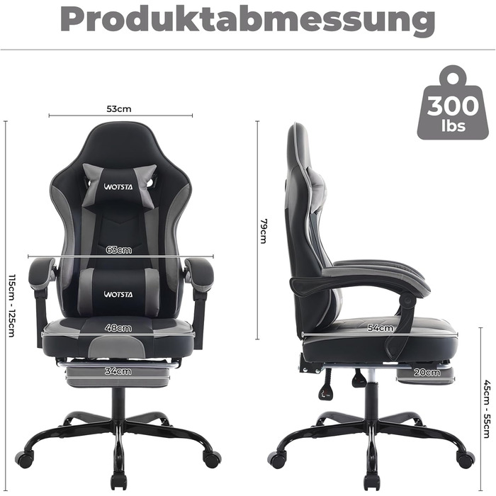 Геймерське крісло Ergon Gaming з підставкою для ніг, ергономічне, для комп'ютера, з підтримкою попереку, темно-сіре/чорне